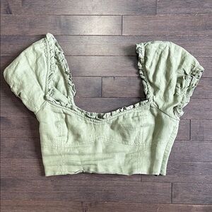 Green Wilfred Wander Women's Size S Linen Crop Top